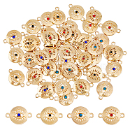 DICOSMETIC 64Pcs 4 Colors Alloy Connector Charms, with Rhinestones, Flat Round Links with Eye, Golden, Mixed Color, 13x19x3mm, Hole: 1.4mm, 16pcs/color(FIND-DC0003-61)