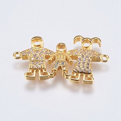 Brass Micro Pave Cubic Zirconia Links, Family, Clear, Golden, 15.5x26x3mm, Hole: 0.5mm(ZIRC-G138-42G)