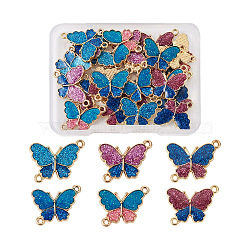 30Pcs 6 Styles Light Gold Plated Alloy Enamel Links/Connectors, with Glitter Powder, Two Tone, Butterfly, Mixed Color, 5pcs/style(FIND-TA0001-57)