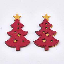 Christmas Faux Suede Patches, Costume Ornament Accessories, for Magic Tape Hair Clip Making, Christmas Trees with Star, Red, 59x37x3mm(FIND-T053-05B)