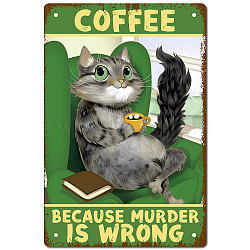 Tinplate Sign Poster, Vertical, for Home Wall Decoration, Rectangle with Word Coffee Because Murder is Wrong, Cat Pattern, 300x200x0.5mm(AJEW-WH0157-450)