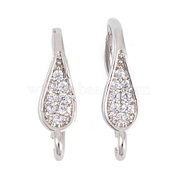 Rack Plating Brass Cubic Zirconia Earring Hooks, Cadmium Free & Lead Free, Long-Lasting Plated, Platinum, 15x4mm, Hole: 1mm, Pin: 16x1mm(KK-S374-05P-02)