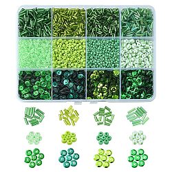 DIY Beads Jewelry Making Finding Kit, Including Glass Bugle & Round Seed & PVC Paillette Beads, Green(SEED-YW0002-31)