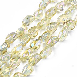 Electroplate Transparent Glass Beads Strands, AB Color Plated, Snake, Light Goldenrod Yellow, 8.5~9.5x7x6mm, Hole: 1mm, about 100pcs/strand, 33.86inch~34.65 inch(86~88cm)(EGLA-N006-028-A03)
