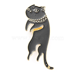 Cat Shape Enamel Pins, Light Gold Alloy Brooch for Backpack Clothes, Black, 57x23x2mm(JEWB-A017-01B)