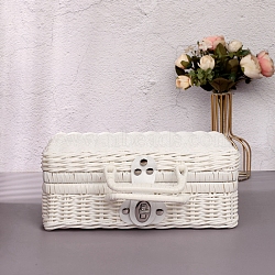 Plastic Imitation Rattan Storage Box, with Handle, Rectangle, White, 22x11x17cm(PW-WG73543-10)