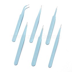 Stainless Steel Beading Tweezers Sets, Stainless Steel Color, Aquamarine, 11.7~12.5x0.9~1.05cm, Packaging Size: 13.7x12.6cm, 6pcs/set(TOOL-F006-11C)