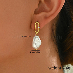 Vintage Brass Jewelry with Imitation Pearl Pendant Oval Stud Earrings, Simple Design, Golden, 35x13mm(VZ9917-4)