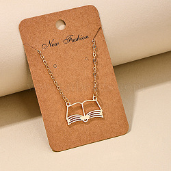 Fashionable Iron Hollow Out Book Pendant Necklaces for Women, Golden, 16.54 inch(42cm)(FS-WG9E5D2-01)