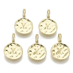 Alloy Pendants, Cadmium Free & Nickel Free & Lead Free, Flat Round with Letter, Real 18K Gold Plated, Letter.Y, 17x11.5x1.5mm, Hole: 2.5mm(PALLOY-N157-004Y-NR)