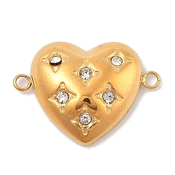 Ion Plating(IP) 304 Stainless Steel Micro Pave Clear Cubic Zirconia Connector Charms, Heart Links, Golden, 14x20x4.5mm, Hole: 1.5mm(STAS-S131-16G)