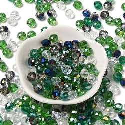 Glass Beads, Faceted, Rondelle, Dark Green, 8x6mm, Hole: 1mm, about 1210pcs/500g(EGLA-A034-LM8mm-24)