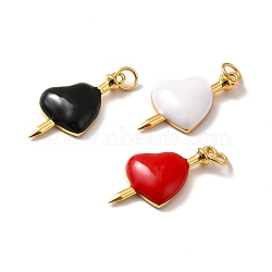Rack Plating Brass Enamel Pendants, Cadmium Free & Lead Free & Nickle Free, with Jump Ring, Real 18K Gold Plated, An Arrow Through A Heart, Mixed Color, 24.5x13x4mm, Jump Ring: 5x0.6mm, Inner Diameter: 3.5mm(KK-M230-05G)