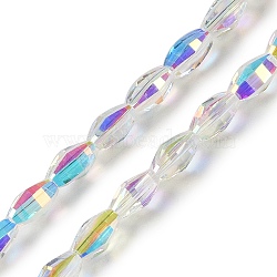 Electroplate Glass Beads Strands, AB Color Plated, Faceted, Oval, Clear AB, 7x4.5mm, Hole: 0.9mm, about 60pcs/strand, 17.32''(44cm)(GLAA-Q101-03B-AB01)