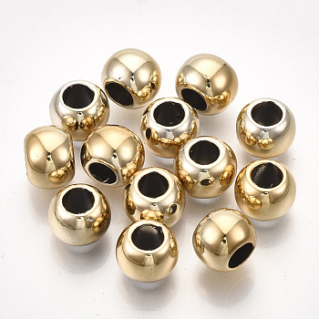 UV Plating ABS Plastic Beads, Round, Golden Plated, 14x10.5mm, Hole: 8mm