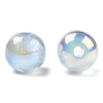 ABS Plastic Imitation Pearl Beads, AB Color Plated, Round, Light Sky Blue, 8mm, Hole: 1.8mm