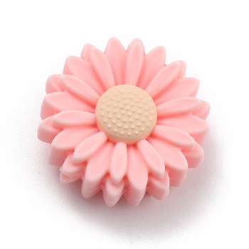 Food Grade Eco-Friendly Silicone Focal Beads, Chewing Beads For Teethers, DIY Nursing Necklaces Making, Daisy, Pink, 22x8.5mm, Hole: 2mm