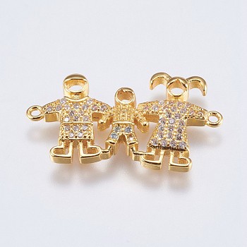 Brass Micro Pave Cubic Zirconia Links, Family, Clear, Golden, 15.5x26x3mm, Hole: 0.5mm