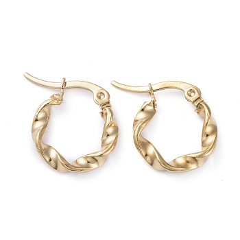 201 Stainless Steel Hoop Earrings, with 304 Stainless Steel Pins, Twisted Ring Shape, Golden, 17x15x3mm, Pin: 1mm