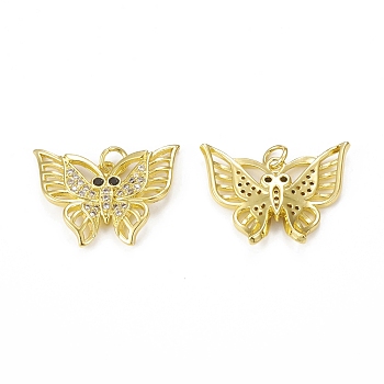 Brass Micro Pave Cubic Zirconia Pendants, with Jump Ring, Butterfly Charm, Golden, 19.5x22.5x2.5mm, Hole: 3mm