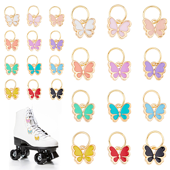 96Pcs 12 Colors Butterfly Alloy Enamel Shoe Charms, with 304 Stainless Steel Jump Rings, Mixed Color, 15mm, 4pcs/color