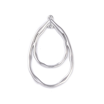 Alloy Pendants Cadmium Free, Teardrop, Stainless Steel Color, 47.5x29x1.5mm, Hole: 1.4mm