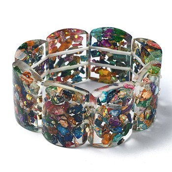 Dyed Natural Imperial Jasper & Synthetic Opal Stretch Bracelets, Epoxy Resin Domino Bracelets for Women, Colorful, Inner Diameter: 2-3/8 inch(6.1cm)