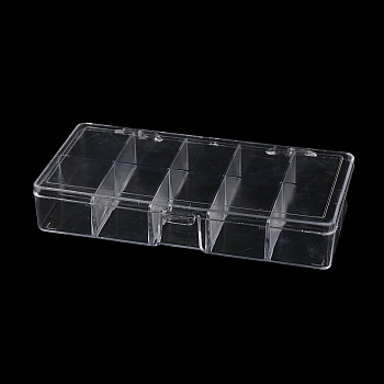 10 Grids Plastic Bead Containers with Cover, for Jewelry, Beads, Small Items Storage, Rectangle, Clear, 9.5x17.5x3.05cm