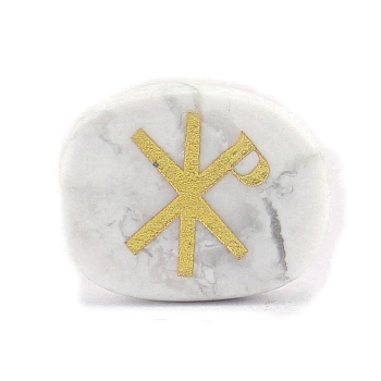 Natural Howlite ChiRho Symbol Healing Chakra Reiki Stone, Display Decorations, Oval, 20x25x6.5mm