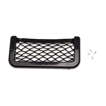 Adhesive Back Plastic Car Storage Net, with Iron Findings, Universal Car Interior Accessories, Black, 17.2x8x1.1cm