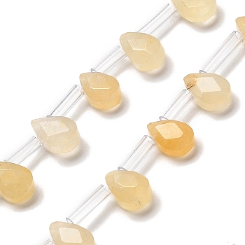 Natural Topaz Jade Beads Strands, Faceted, Teardrop, Top Drilled, 9x6x4mm, Hole: 0.8mm, about 32pcs/strand, 16.54''(42cm)