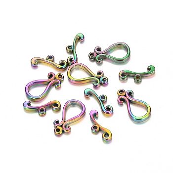 Ion Plating(IP) 304 Stainless Steel Toggle Clasps, Teardrop, Rainbow Color, teardrop,: 19x10x2.5mm, Hole: 1.6mm, Bar: 7x16.5x2.5mm, Hole: 1.8mm