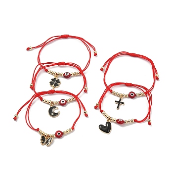 Alloy Charm Bracelet, Lampwork Evil Eye Braided Adjustable Bracelet with Nylon Cords, Mixed Shapes, Inner Diameter: 3-1/8 inch(8cm)