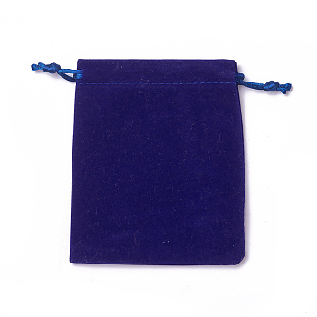 Velvet Packing Pouches, Drawstring Bags, Dark Blue, 12~12.6x10~10.2cm