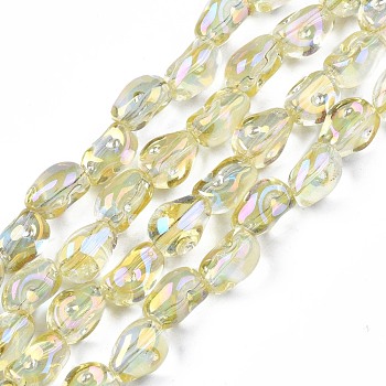 Electroplate Transparent Glass Beads Strands, AB Color Plated, Snake, Light Goldenrod Yellow, 8.5~9.5x7x6mm, Hole: 1mm, about 100pcs/strand, 33.86inch~34.65 inch(86~88cm)