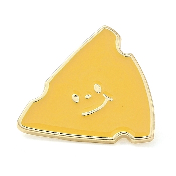 Food Enamel Pins, Light Gold Alloy Brooch, Cheese with Smiling Face, Triangle, 25.5x23.5x1.5mm