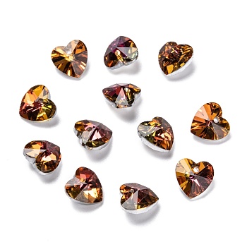 Electroplate Glass Charms, Faceted, Heart, Copper, 10x10x5mm, Hole: 1mm
