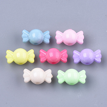 Opaque Solid Color Acrylic Beads, Candy, Mixed Color, 11x20.5x11.5mm, Hole: 2mm, about 470pcs/500g