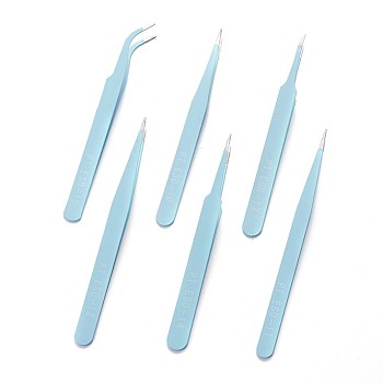 Stainless Steel Beading Tweezers Sets, Stainless Steel Color, Aquamarine, 11.7~12.5x0.9~1.05cm, Packaging Size: 13.7x12.6cm, 6pcs/set