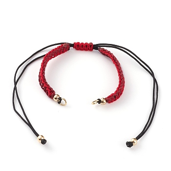Adjustable Nylon Thread Braided Bracelet Making, with Golden Plated Brass Beads and 304 Stainless Steel Jump Rings, Red, 4-3/8 inch(11cm)~12-1/4 inch(31cm)