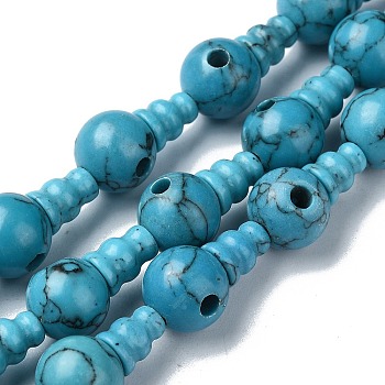 Synthetic Turquoise 3-Hole Guru Bead Strands, for Buddhist Jewelry Making, T-Drilled Beads, 18x10mm, Hole: 2~2.5mm