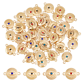 DICOSMETIC 64Pcs 4 Colors Alloy Connector Charms, with Rhinestones, Flat Round Links with Eye, Golden, Mixed Color, 13x19x3mm, Hole: 1.4mm, 16pcs/color