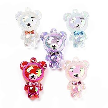 Acrylic Pendants, Bear, Mixed Color, 54.5x36x22.5mm, Hole: 2.5mm