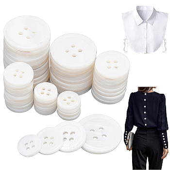 120Pcs 4 Style 4-Hole Natural Shell Buttons, Flat Round, Floral White, 10~20x2mm, Hole: 1.5~1.8mm, 30pcs/style