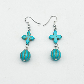 Turquoise Dangle Earrings for Women, Round