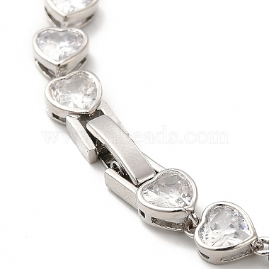 Clear Cubic Zirconia Heart Link Chain Bracelet(BJEW-E073-05P)-3
