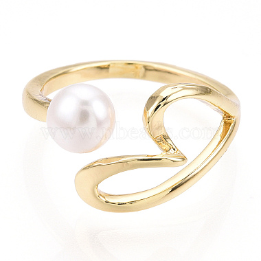 Brass Hollow Heart Open Cuff Rings with Natural Pearl(PEAR-N020-05L)-2