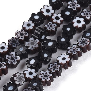 Black Flower Millefiori Lampwork Beads