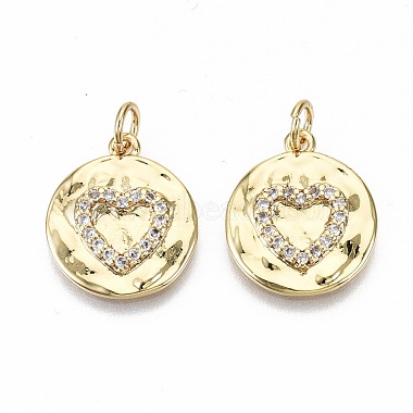 Real 16K Gold Plated Clear Flat Round Brass+Cubic Zirconia Pendants