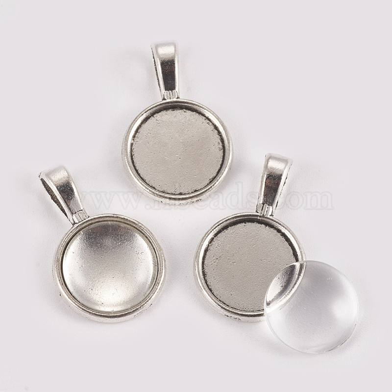25mm 20 Pcs/Lot Round Pendant Tray Cameo Glass Cabochon Frame Blank Silver DIY 